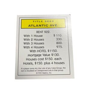 Monopoly Classic Atlantic Ave Property Title Deed Card Replacement u